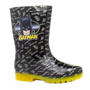 Childs Batman Black and Yellow Wellies Wellington Rain Boots - Picture 1 of 5