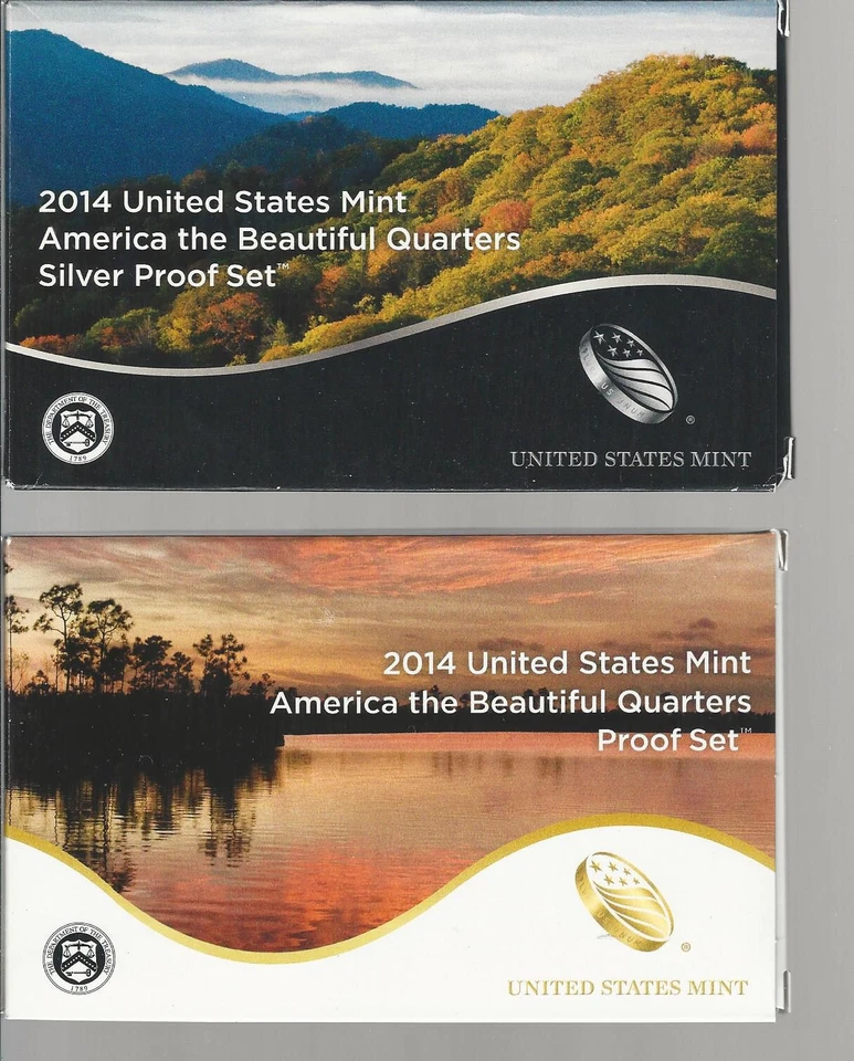 US Mint 2014 Proof & Silver Proof Set - ATB America the Beautiful quarters w/COA - Image 1 of 1