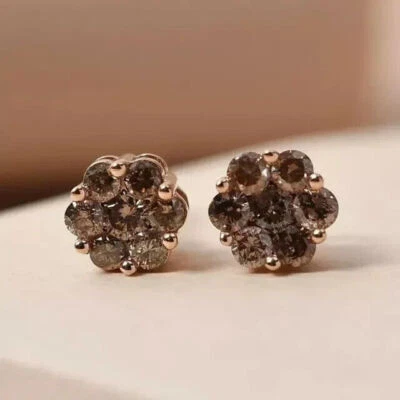 AAA+ Natural 2.50Ct Brown Smoky Quartz Women Stud Earrings 14K Rose Gold Finish - Image 1 of 3