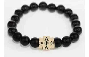 Bracciale Alfa Phi Alfa Stone Bead Nero NUOVO, CON LICENZA - Foto 1 di 1