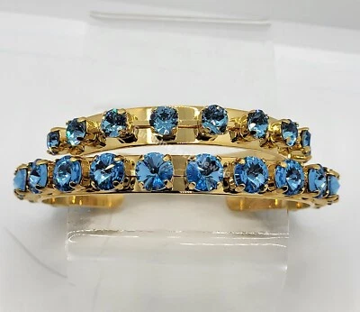 Brazalete chapado en oro con piedras aguamarina cristal Swarovski m/w; marzo Foto 1 de 3