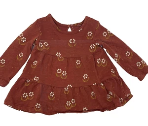Little Co. Baby Girls 3 Months Burnt Orange Floral Tiered Organic Ruffle Dress - Picture 1 of 6