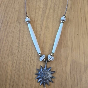 Native American Tribal Sun Ray Bone Leather Necklace - Picture 1 of 10