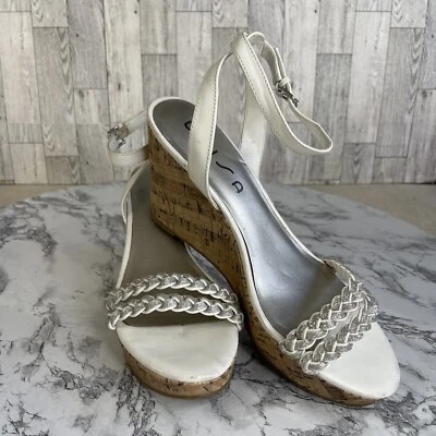 Unisa Women's Size 9 Wedge Cork Sling Back White Heels Braided Straps Spring - Image 1 of 4