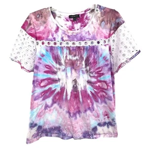 Lane Bryant Plus Size 18W 20W Top Handmade Tie Dye Eyelet Sleeve Pink Purple 990 - Picture 1 of 8