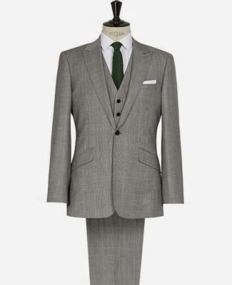 Reiss 3 Piece Suit “Hercules” 40R - W34 L31 Grey Blue Check Plaid BNWOT RRP £495 - Image 1 of 4