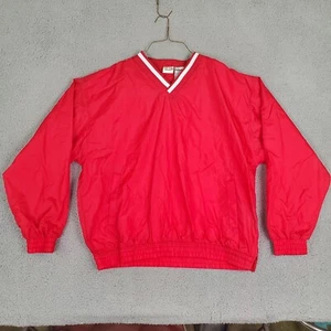 Vintage Top Ten Authentics Windbreaker Mens XL Red Pullover Lined V-Neck - Picture 1 of 12