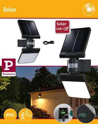 Paulmann Solar USB LED Fluter Lesla  PIR -IR IP65 12,5W 1000lm 3000K mit Kompass - Bild 1 von 4