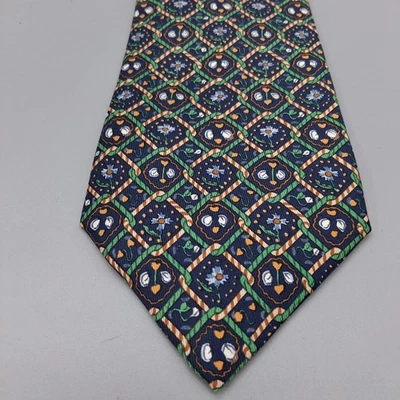 Галстук мужской Hermes шелк 7583 Sa узор темно-синий цветочный - Изображение 1 из 4