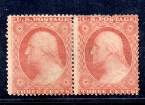 US 1857-1861 SCOTT 26 UNUSED PAIR NO GUM F-VF - Picture 1 of 2
