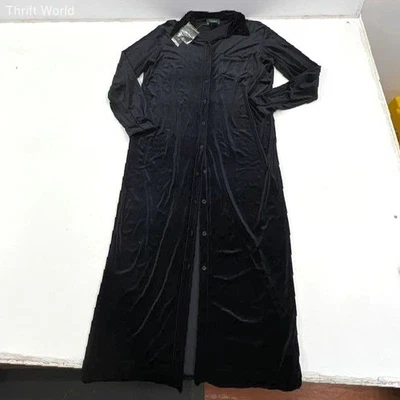 Vintage 90s Lauren Ralph Lauren Black Velvet Maxi Shirt Dress Duster Sz M - Image 1 of 4