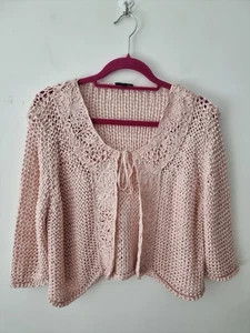 Per Una Speziale Pink Crochet Knit Bolero Cardigan Vintage Y2k - Picture 1 of 5