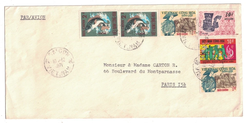 Vietnam 1971 8 1/2" cubierta larga Saigón a París Francia Foto 1 de 1