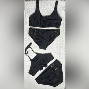 Raisins Girls 2 Piece Black Bikini Swimsuit Bundle of 2 w/ Gold Embellishments - Picture 1 of 11