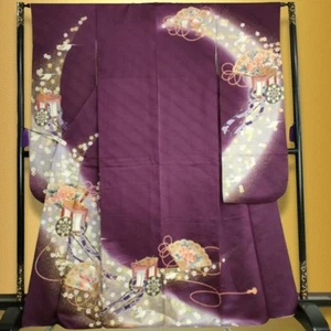 Japanischer Furisode Kimono Seide Langarm Gewand Stoff Vintage Kostüm Japan - Bild 1 von 8