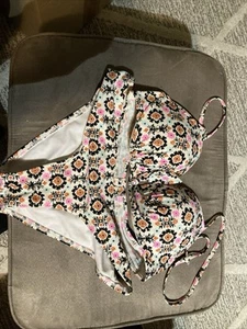 Bikini 34C Jack Wills Pink S/M Briefs Halter neck Push Up Uk 10 - Picture 1 of 4