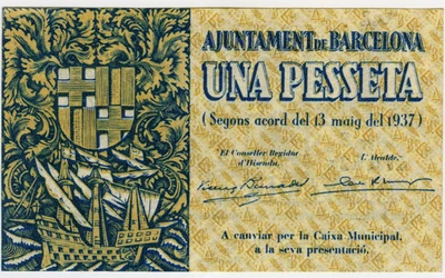 ☆ SPAIN CIVIL WAR 1937 • BARCELONA 1p. MUNICIPAL ☆ GUERRA CIVIL ESPAÑOLA  ☆D1413 - Image 1 of 2