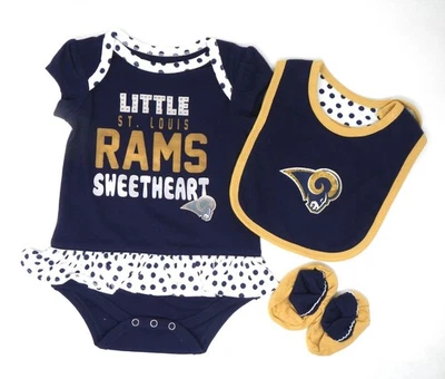 NFL Los Angeles Rams Football Infant Girl Bodysuit Dress, Bib & Booties New - Image 1 of 4