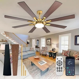 72-Inch Ceiling Fan with Light: Farmhouse 8-Blade Walnut and Gold Indoor Outd... - Picture 1 of 9