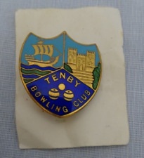 Vintage Enamel TENBY BOWLING CLUB Shield Pin Brooch H W Miller LTD Birmingham 18