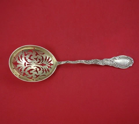 Louis XV by Durgin Sterling Silver Pea Spoon Gold Washed 8 5/8" Serving Antique Cover