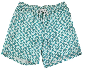 George Swim Shorts Men M 32-34 Ivory Teal Triangle Mesh Liner Stretch UPF 50 NWT - Picture 1 of 12