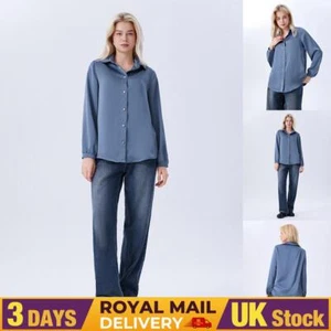 UK Womens Velvet Shirts Ladies OL Work Formal Long Sleeve Button Up Blouse Tops - Picture 1 of 16