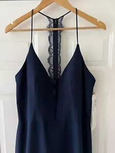 NWT Hayley Paige Occasions Gown Navy Lace Bridesmaid Formal Prom Size 12 52009 M - Picture 1 of 23