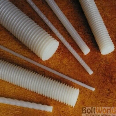 BOLT WORLD 1M BARRA DE ROSCA DE PLÁSTICO NAILON TACHUELAS M3 M4 M5 M6 M8 M10 M12 M16 BLANCO
