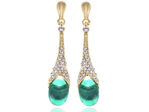 Gold Tone Clear Rhinestone  Stone Fancy Drop  Earring - Photo 1 sur 4