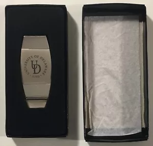 University of Delaware Laser Etched Two-Toned Money Clip (Silver) - Grad Gift - Picture 1 of 5