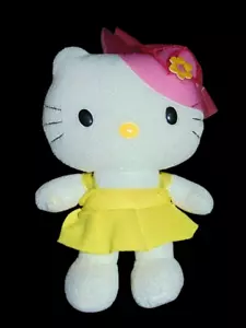 Hello Kitty Plush yellow dress pink hat By Nakajima 2003 Vintage 7.5" - Picture 1 of 3