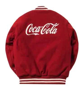 Coca-Cola All Red Wool Bomber Vintage Varsity Jacket Men's Size S M L XL XXL 3XL - Picture 1 of 3