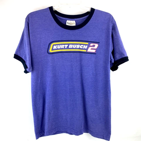 NASCAR M Kyle Busch 2 Ringer T-Shirt Y2K Blue Deuce Made in the USA Team Caliber Cover