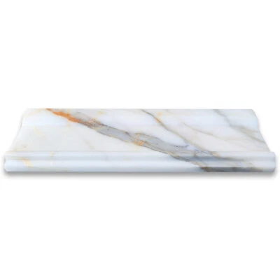 G03H Calacatta Gold Marble 4x12 Plaza Trim Molding Honed - Image 1 of 4