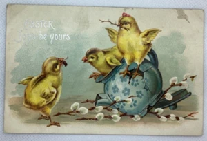 Postcard Easter Joys be yours International Art Pub Chicks Egg Flowers D162 - Picture 1 of 2
