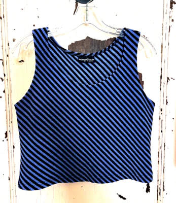 VTG Positive Attitud Stripe Tank Women Petite Vtg Size 14 M/L Y2K 90s Blue Black - Image 1 of 4