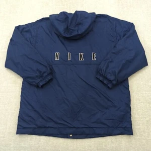 Vintage Nike Jacket Mens L Nylon Spellout Swoosh Logo Lined Hooded Snap 90s Y2K - Picture 1 of 18
