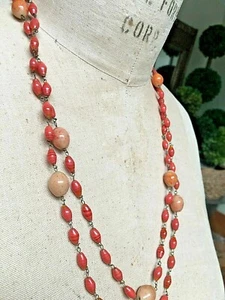Coral Orange Czech Bead Art Deco Antique Necklace ESTATE - Picture 1 of 5