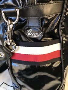 Gucci 500 Rare Large Black Web Stripe Duffle Handbag 2 Way Travel Carryon Bag