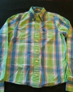 Boys ABERCROMBIE Green Blue Plaid Long Sleeve Cotton Button Up Shirt Youth Sz XL - Picture 1 of 6