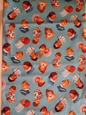 Norman Rockwell &Saturday Evening Post Rowdy Kids Blue Quilting Treasures 1/2 Yd - Image 1 of 4