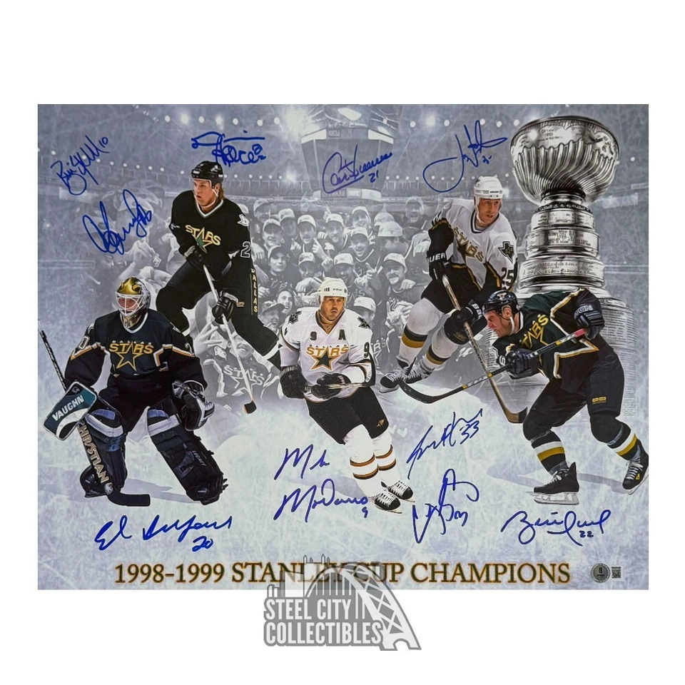 Dallas Stars 1998-99 Champs W/ 6 HOFers Autographed 16x20 Hockey Photo - BAS - Image 1 of 1