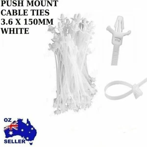 PUSH MOUNT white Cable Ties Nylon UV Stabilized 3.6 X 150MM 100/200/500/1000 PCS - Picture 1 of 3
