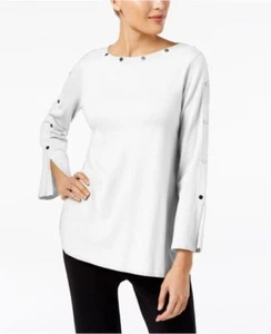 ALFANI CHIC STUDDED JEWEL NECK KNIT PULLOVER SWEATER TOP Sz L NWT $ 70 - Picture 1 of 2