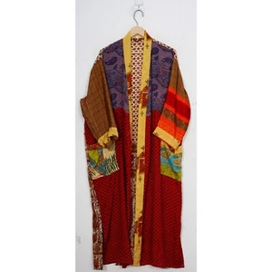Bohemian Silk Dressing Gown Indian Vintage Silk Sari Kimono With Belt RS - 2968 - Picture 1 of 6