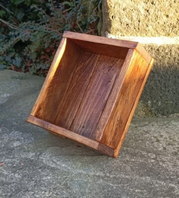 Handmade Small Wooden Rustic Reclaimed Wood Table Tidy Storage Box in Oak - Image 1 of 4
