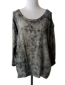 OH MY GAUZE! Oversized Open Shoulder Top Gray Tie-Dye 3/4 Sleeve Cut-Out Sz 1 - Picture 1 of 13