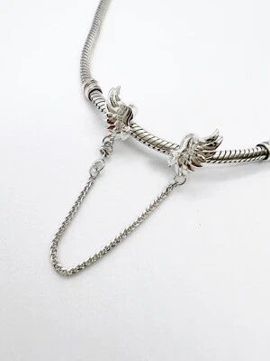 Guardian Angel Wings Safety Chain Spacer Charm Genuine 925 Sterling Silver 💖 - Image 1 of 4