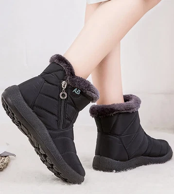 Mujeres Impermeables Botas de Invierno Cálidas Forradas de Piel Zapatos para Nieve Antideslizantes Exterior Cremallera Foto 1 de 4